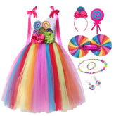 Christmas Rainbow Candy Princess Dress For Girls With Headband-TB00860-Veeddydropshipping
